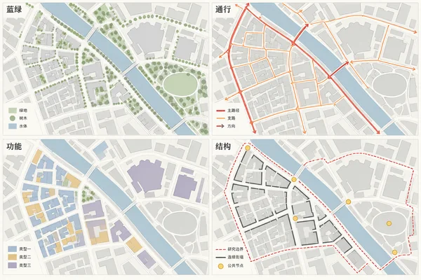 同底图四联 · 城市空间专题图